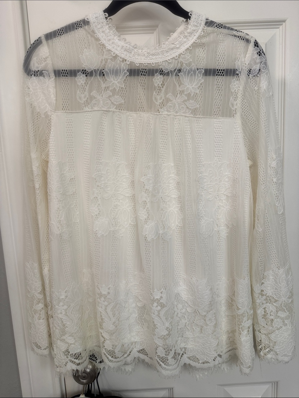 Delicate Ivory Lace Long-Sleeve Blouse